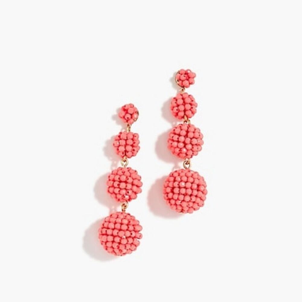 J Crew Beaded 3 Ball Dangle Earring Drop Statement Wild Berry Pierced Preppy